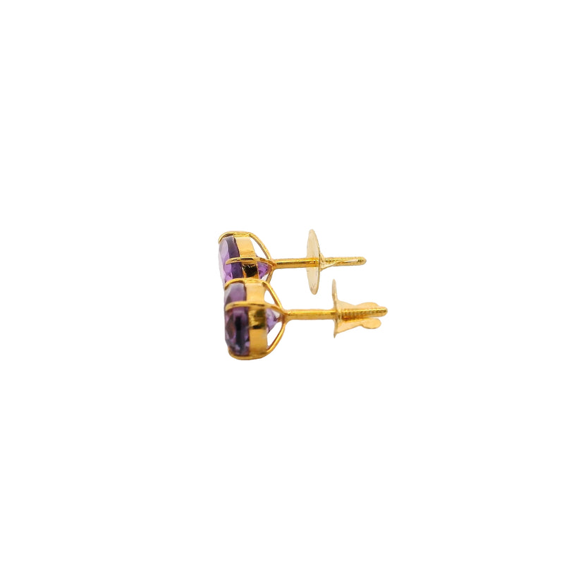 Solid 18kt Yellow Gold Amethyst Oval 8x6mm Stud Pierced Screw-Back Earrings