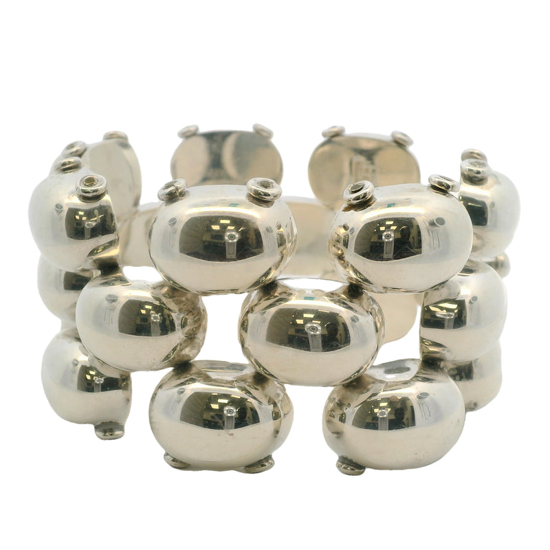 925 Sterling Silver Mexican Taxco 1.7" Wide 8.4" Long Oval Statement Bracelet