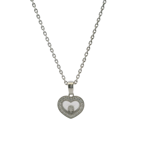 Chopard Solid 18kt White Gold Happy Floating Diamonds Icons Heart Pendant 16.5" Necklace