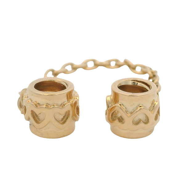 Pandora Moments Solid 14kt Yellow Gold Hearts Safety Chain Slider Bracelet Charm