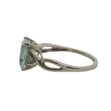 10kt White Gold Rectangle Cushion Cut Aquamarine Solitaire and Accent Diamond Ring Size 7 Made In India