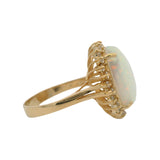 Solid 14kt Yellow Gold Large Lab Opal Cabochon and CZ Halo Cocktail Ring Size 10