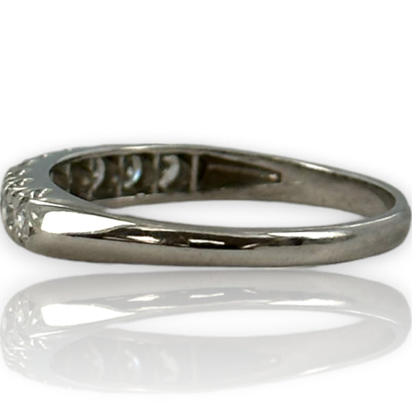 Art Deco 900 Platinum Half-Eternity Old European and Transitional Cut Diamond Ring Wedding Stacking Band
