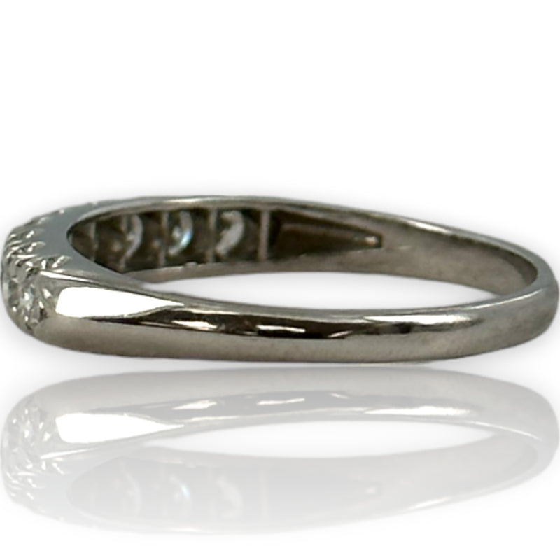 Art Deco 900 Platinum Half-Eternity Old European and Transitional Cut Diamond Ring Wedding Stacking Band