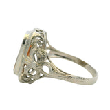 Antique 1920s Solid 10kt White Gold Orange Citrine Solitaire Filigree Ring Size 7