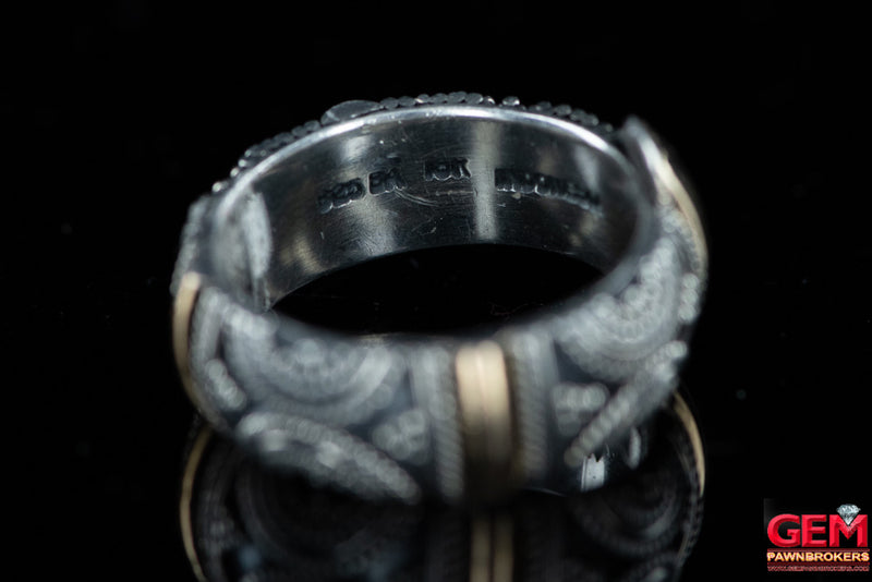 Suarti Indonesia Bali Solid 925 Sterling Silver & 18K 750 Yellow gold Accents Ring Size 7 3/4