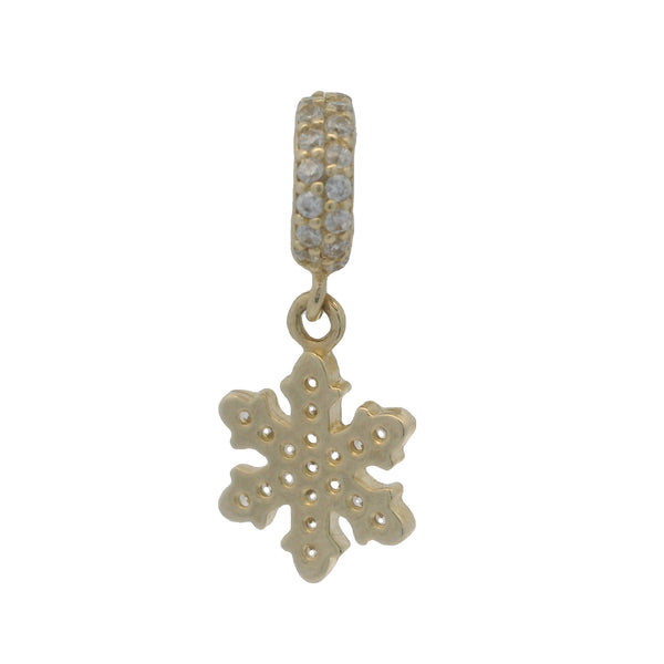 Dije colgante de copo de nieve de oro amarillo macizo de 14 kt y circonita cúbica.