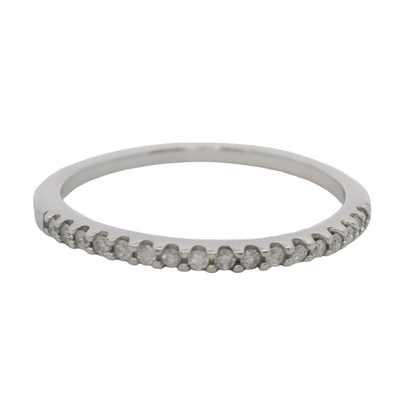 Solid 10kt White Gold and Diamond 1.5mm Thin Wedding Stackable Band Ring Size 6.75