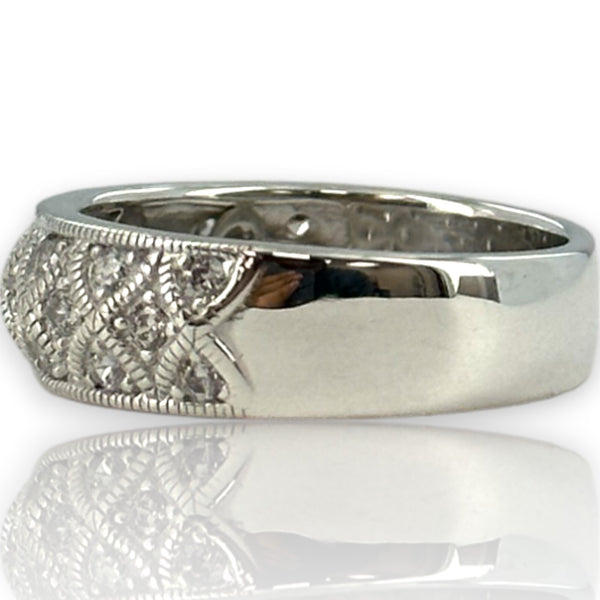 Vanna K 925 Sterling Silver and CZ Cubic Zirconia Geometric Milgrain 6.7mm Thick Band Size 8