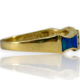 Solid 14kt Yellow Gold and Lab Black Opal Stackable Fashion Ring with 6 Diamonds Size 9.5