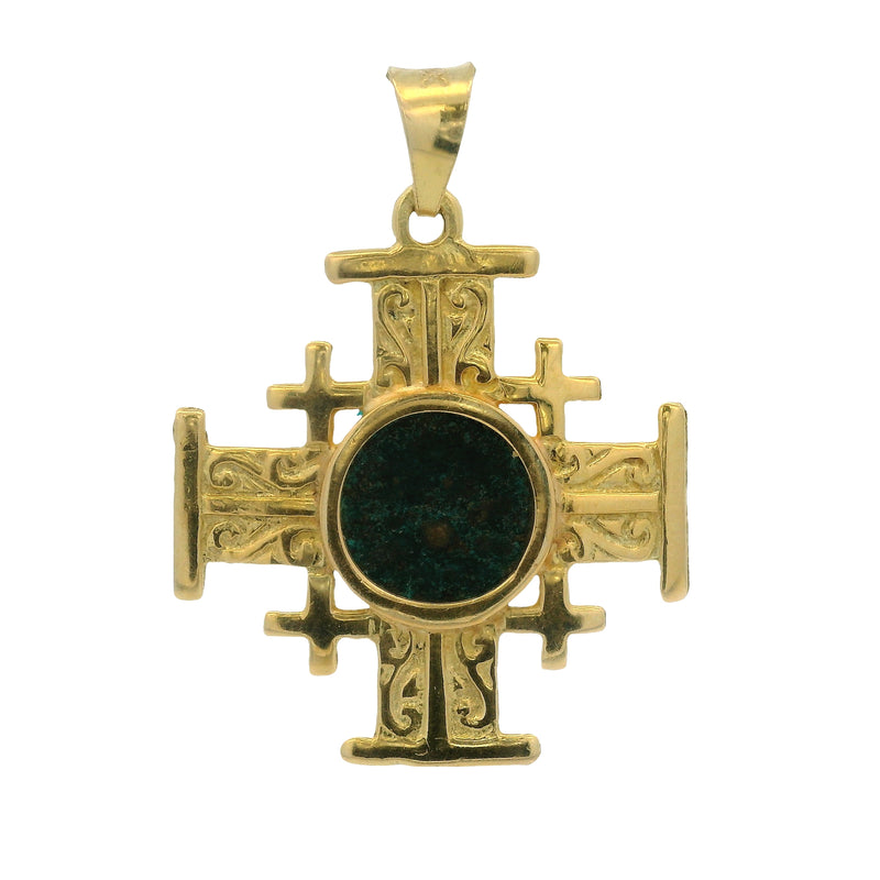 Vintage Solid 18kt Yellow Gold Jerusalem Cross with Widow's Mite Bronze Coin Pendant