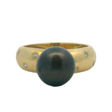 Solid 18kt Yellow Gold 8.5mm Tahitian Pearl Solitaire Ring with 6 Diamond Accents Size 5
