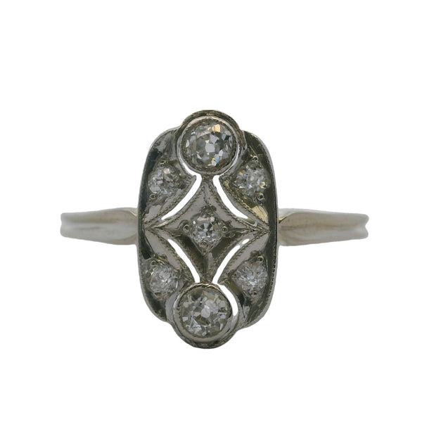 Antique 1910-20s 14kt White Gold and Old Mine Diamond Cluster Milgrain Dinner Ring Size 7.5