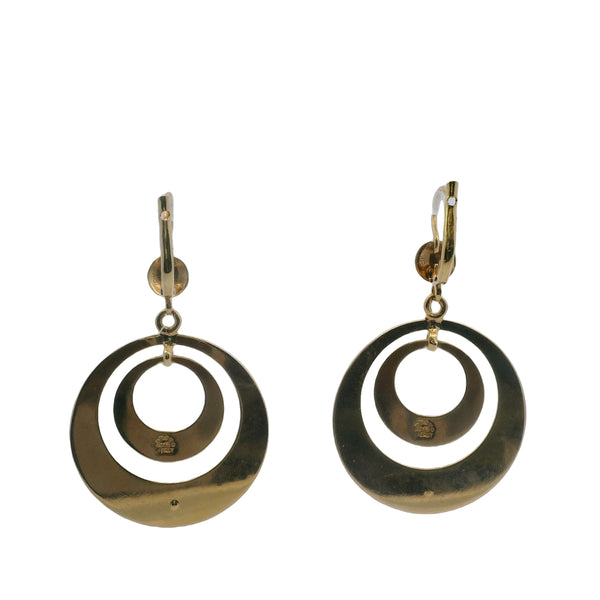 Corletto Italian 18kt Yellow Etched Gold and Sapphire Dangle Floral Double Circle Earrings