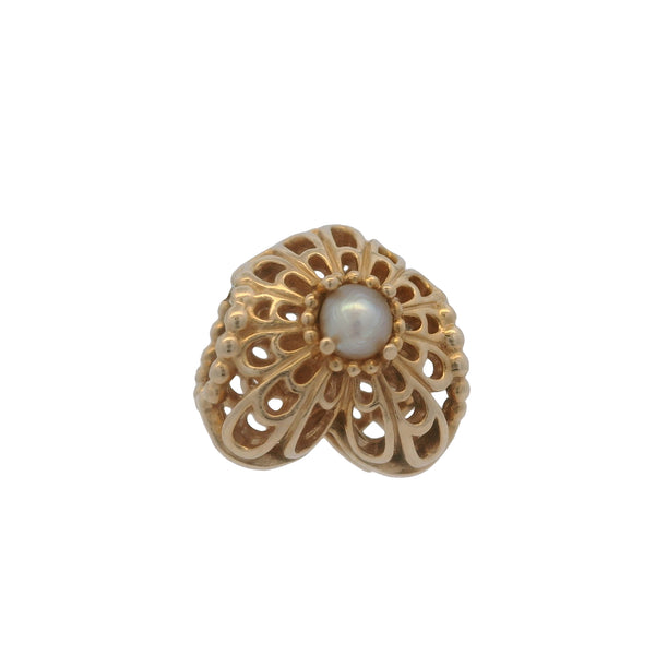 Charm Pandora de corazón calado en oro amarillo macizo de 14 k con perla cultivada de la colección Día de la Madre 2014 (ALE 585)