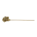 Antique Solid 14kt Yellow Gold Ram's Head Figural Stick Lapel Pin With Sapphire Eyes