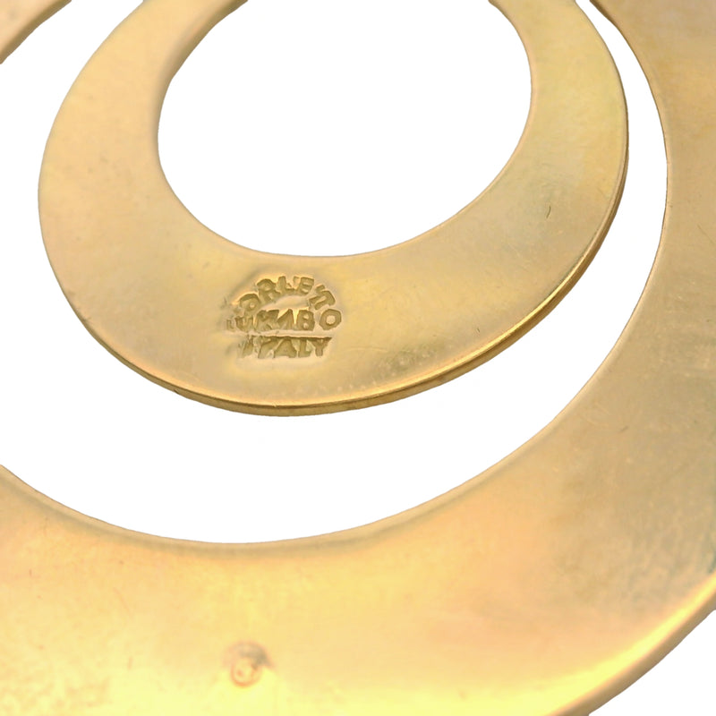 Corletto Italian 18kt Yellow Etched Gold and Sapphire Dangle Floral Double Circle Earrings