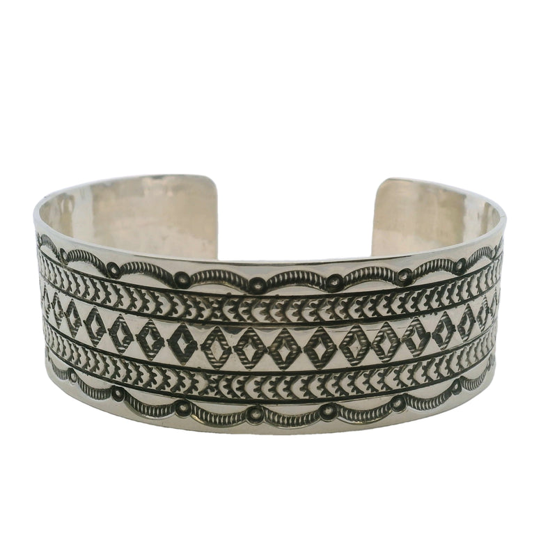 Harold J Navajo Native American 925 Sterling Silver 22mm Wide Diamond Pattern Cuff Bracelet