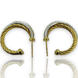 David Yurman Solid 18kt Yellow Gold Crossover 23mm Hoop Cable Earrings with 0.34ctw of Diamonds in Original Pouch