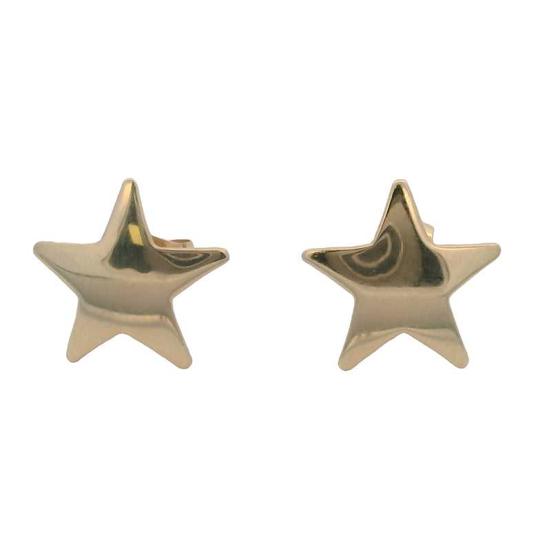 Mexican Solid 14kt Yellow Gold 5-Pointed Star 8mm Stud Earrings