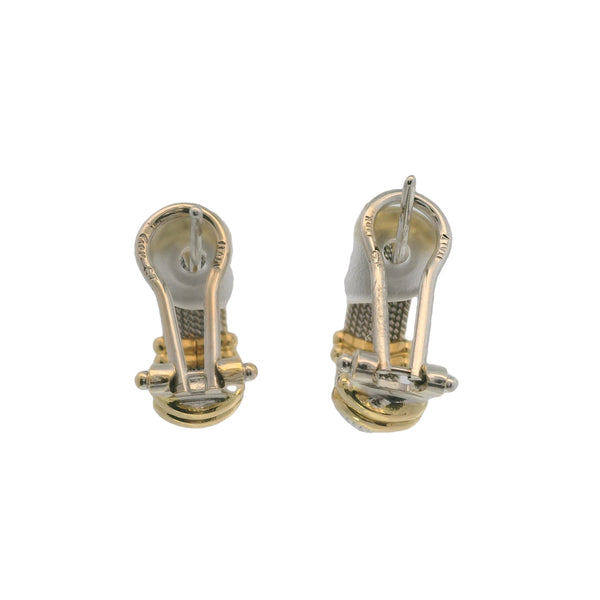 Italian 18kt Yellow and White Gold Twisted Rope Pierced Huggie Hoop Omega-Back Earrings