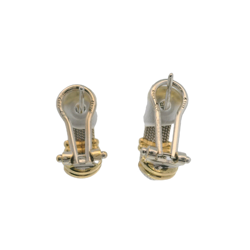 Italian 18kt Yellow and White Gold Twisted Rope Pierced Huggie Hoop Omega-Back Earrings