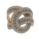 Le Vian Solid 14kt Rose Gold Cognac and White Diamonds Loop Knot Cocktail Ring Size 7