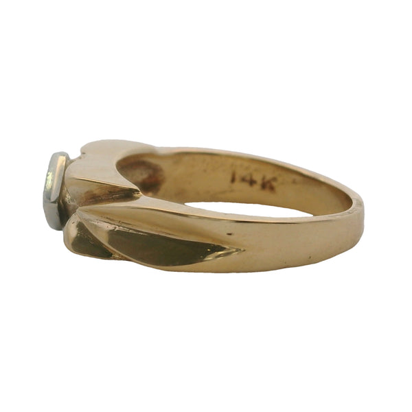 Vintage 1930-50s 14kt Yellow Gold Diamond Solitaire Milgrain Pinky or Child Ring Size 2.5