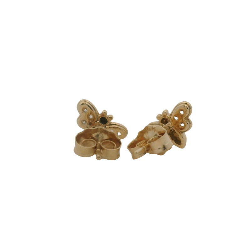 Solid 14kt Yellow Gold and Cubic Zirconia Dainty Bee Insect Stud Earrings