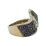 Solid 18kt White Gold Amethyst, Blue Topaz, and Diamond Wave Cocktail Ring Size 6.5