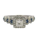 Vera Wang Love Solid 14kt White Gold Princess & Round Diamond and Sapphire Engagement Ring Size 6.5
