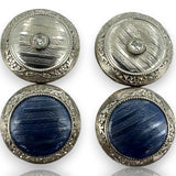 Antique 1900-1910s Edwardian Era Solid 14kt Yellow Gold and Platinum Top Reversible Cufflinks with Guilloché Enamel and Single Cut Diamonds