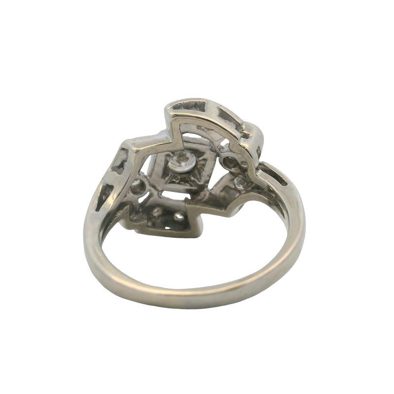 Vintage 1950s Retro 14kt White Gold and Diamond Cluster Cocktail Ring Size 6