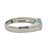 Solid 18kt White Gold Jade Inlay Bar Ring with Accent Diamonds Size 6.5