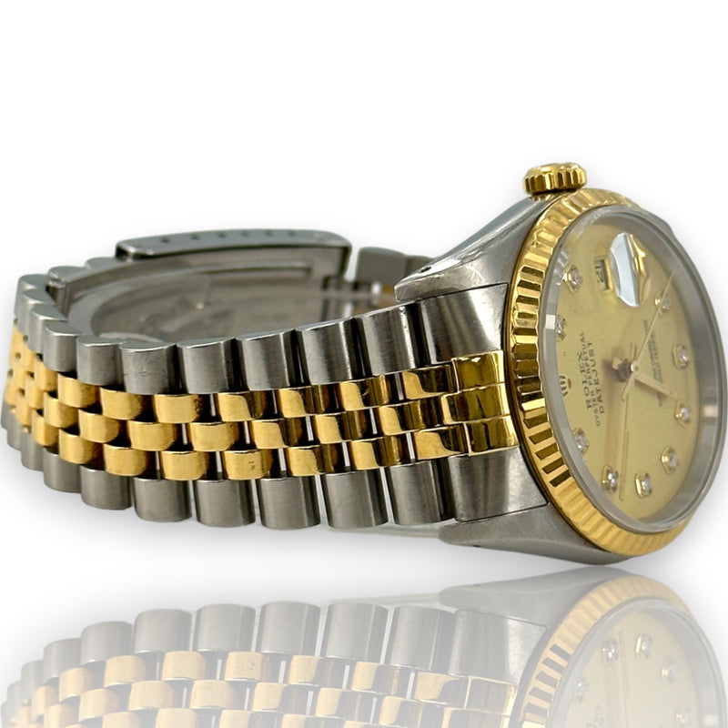 Rolex Datejust 16233 Champagne Diamond Dial 36mm 1991 Steel & Gold Watch