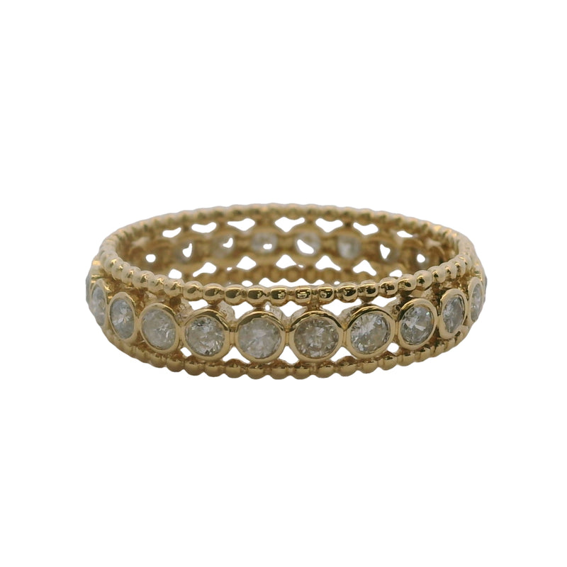 Ross Simmons 14kt Granulated Yellow Gold and 1ctw Bezel Set Diamond Eternity 5mm Band Ring Size 9