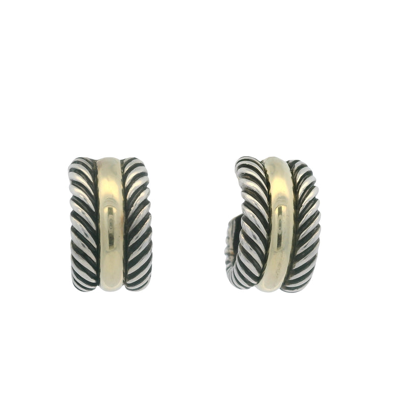 David Yurman Cable Collectibles 925 Sterling and 14k Yellow Gold Huggie Hoops Earrings