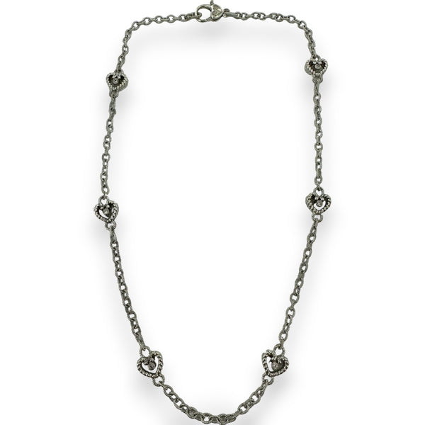 Judith Ripka 925 Sterling Silver and CZ Cubic Zirconia Heart Station Chain Necklace