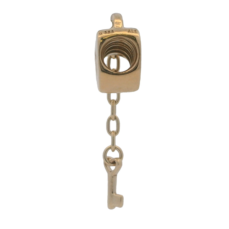 Pandora Retired Solid 14kt Yellow Gold Key To My Heart Lock and Key Slider Charm