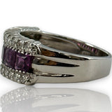 EFFY 14kt White Gold 9.6mm Wide Amethyst and Diamond Band Size 9 Ring