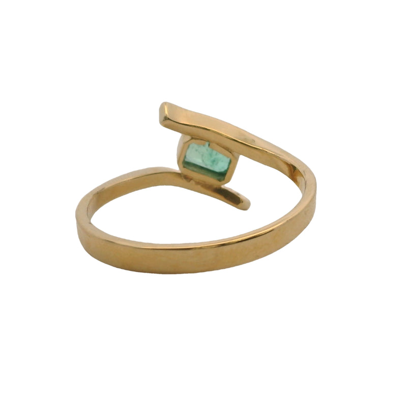 Rectangle Emerald Solitaire with 18kt Yellow Gold Bypass Shank Size 8