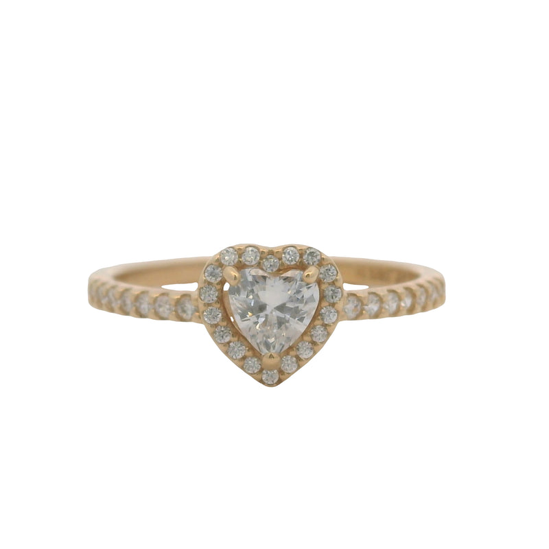 Pandora Solid 14kt Yellow Gold and Cubic Zirconia Elevated Heart Ring Size 9