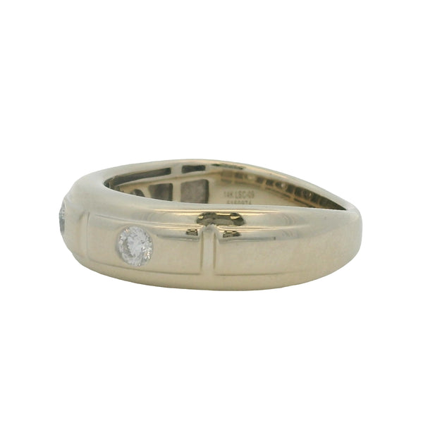 The Leo Retired Men's Solid 14kt White Gold and Diamond Geometric 3-Stone Band Ring Size 10.5