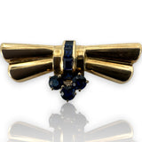 Retro Era 1930-50s Lab Created Sapphire 14k Yellow Gold Brooch Pin