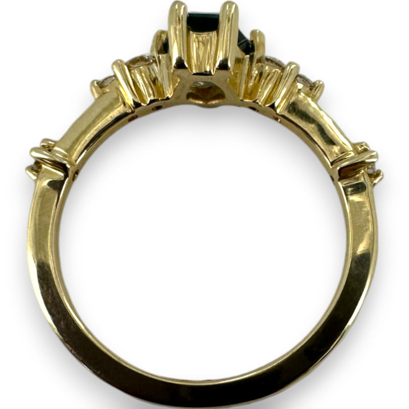 14kt Solid Yellow Gold Ring With Hexagon-Cut Montana Sapphire and Diamond Accents Size 6