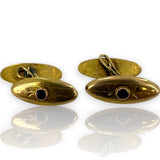 Antique Early 1900s Solid 10kt Yellow Gold Double Sided Handmade Cufflinks with Garnets and Hand-Engraving