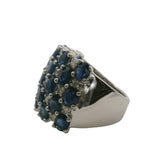 EFFY 14kt White Gold 17.5mm Cluster Statement Band with Oval Sapphires and Diamonds Size 7.5