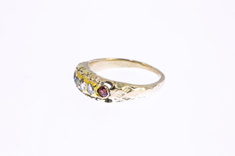 Antique Garnet & Rose Diamond Band 12K 500 Yellow Gold Ring Size 5 1/4