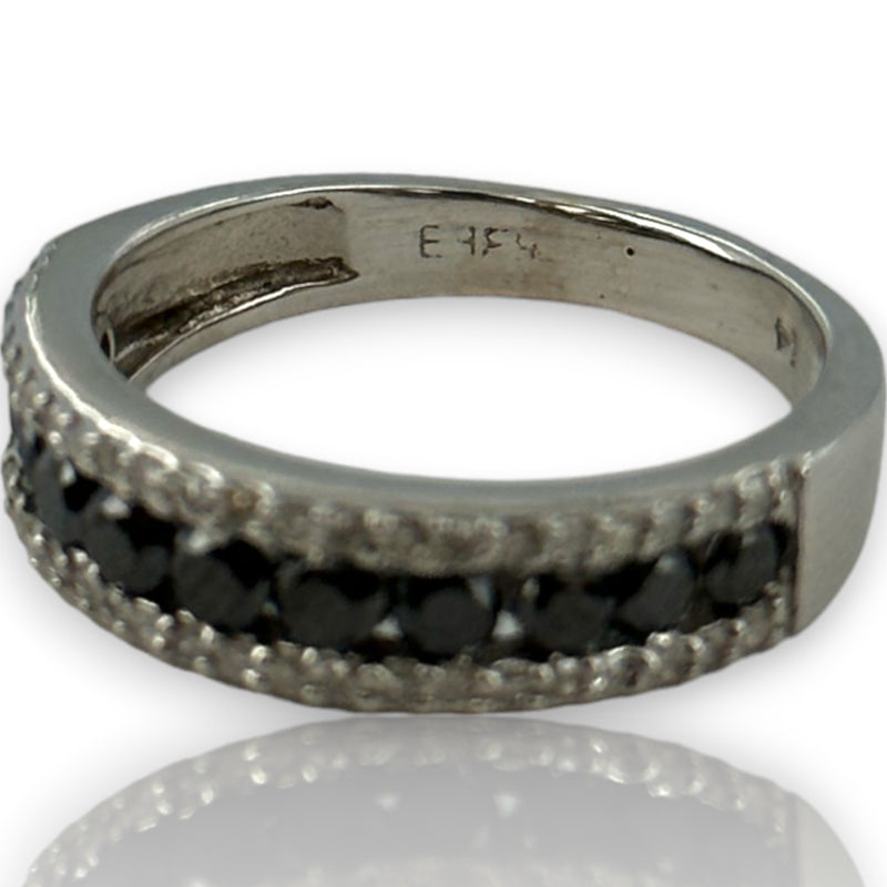 EFFY 14kt White Gold and Black and White Diamond Half-Eternity Ring Band