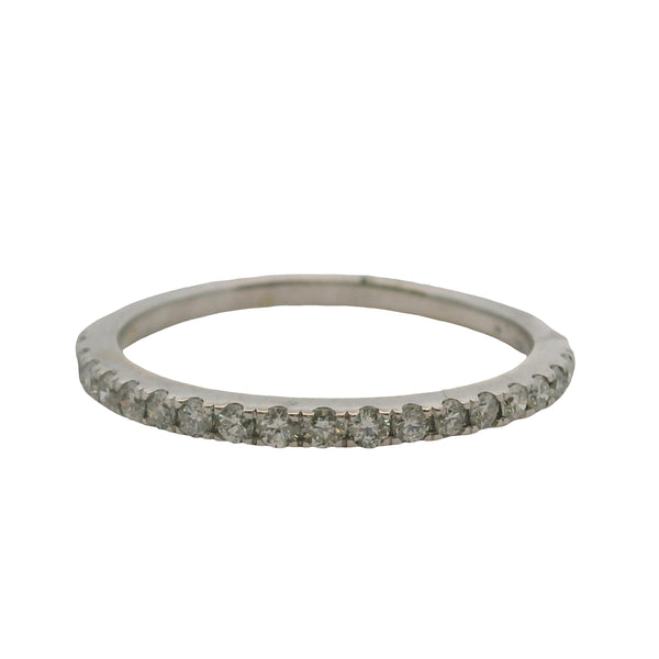 Solid 14kt White Gold and Round Diamond Line Half-Eternity Band Wedding Ring Size 8